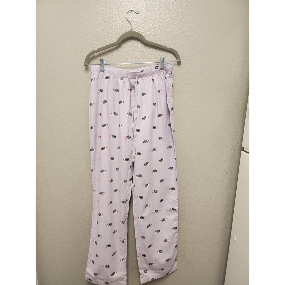 Cozy Eddie Bauer Womens Small Purple Hedgehog Santa Hat Flannel Pajama Pants NWT